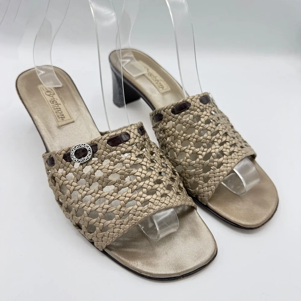 Brighton Tifany Gold Metallic Braided Leather Slide 2.5